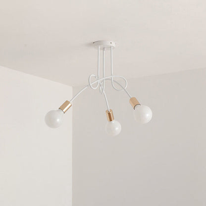 Modern Minimalist Iron Twisted Lines 3/5 Light Semi- Flush Mount Ceiling Light