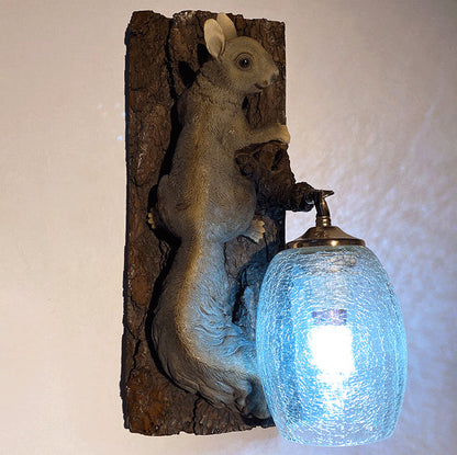 Nordic Vintage Resin Squirrel Glass 1-Light Wall Sconce Lamp