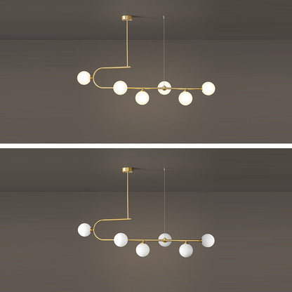 Contemporary Luxury Round Copper Frame Glass Shade 4/6 Light Island Light Chandelier For Dining Room