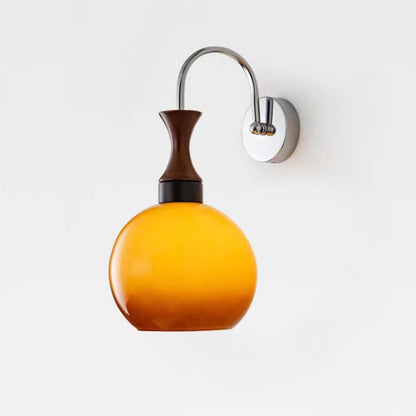 Retro Wooden Iron Lamp Arm Glass Ball 1-Light Wall Sconce Lamp