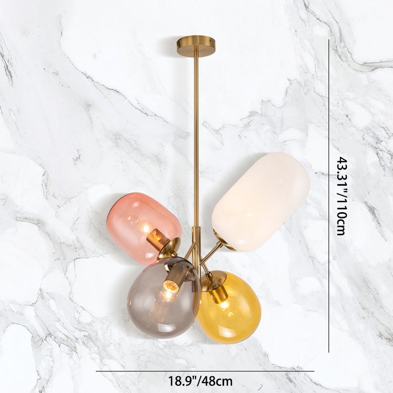 Contemporary Scandinavian Iron Copper Glass Balloon 4-Light Chandelier For Dining Room