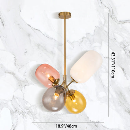 Contemporary Scandinavian Iron Copper Glass Balloon 4-Light Chandelier For Dining Room