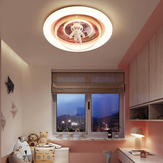 Modern Cartoon Pink Astronaut Unicorn Round Acrylic Resin LED Flush Mount Ceiling Light