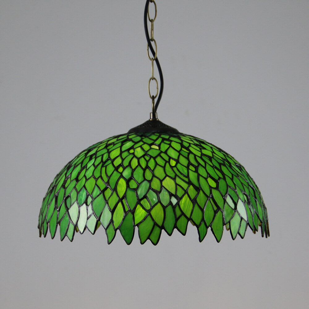 Traditional Tiffany Round Leaf Tulip Hardware Stained Glass 1 Light Chandelier For Living Room