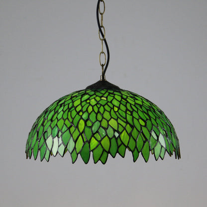 Traditional Tiffany Round Leaf Tulip Hardware Stained Glass 1 Light Chandelier For Living Room