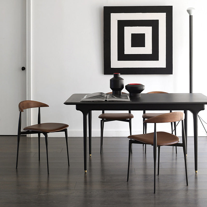 Contemporary Nordic Square Cowl Curved Back Microfiber Leather Solid Wood Iron Dining Chair For Dining Room