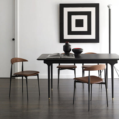 Contemporary Nordic Square Cowl Curved Back Microfiber Leather Solid Wood Iron Dining Chair For Dining Room