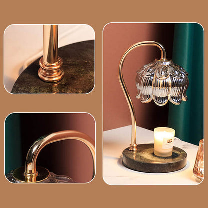 Japanese Creative Bell Orchid Design Wood Marble Base 1-Light Melting Wax Table Lamp