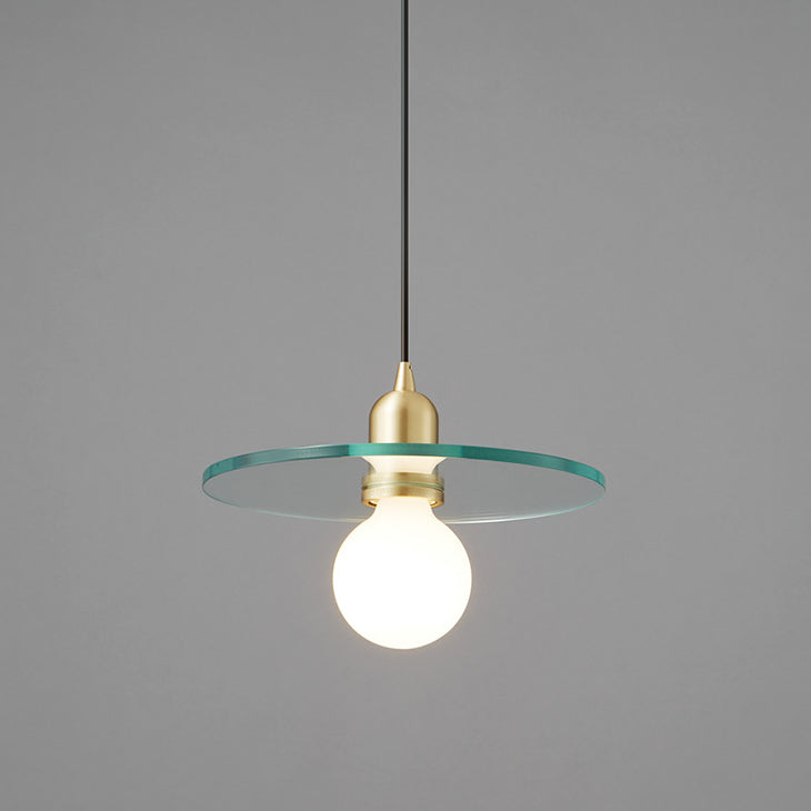 Contemporary Scandinavian Glass Round Disc Copper Lamp Head 1-Light Pendant Light For Dining Room