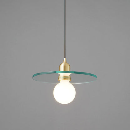 Contemporary Scandinavian Glass Round Disc Copper Lamp Head 1-Light Pendant Light For Dining Room