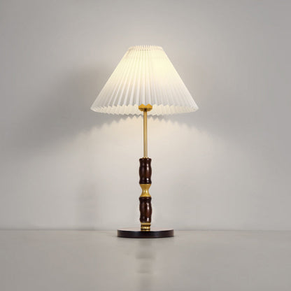 Traditional Vintage Pleated Cone Ironwood Fabric 1-Light Table Lamp For Bedroom