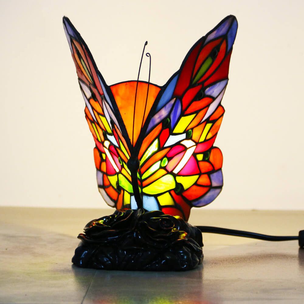 Vintage Tiffany Glass Butterfly Shape Night Light 1-Light Table Lamp