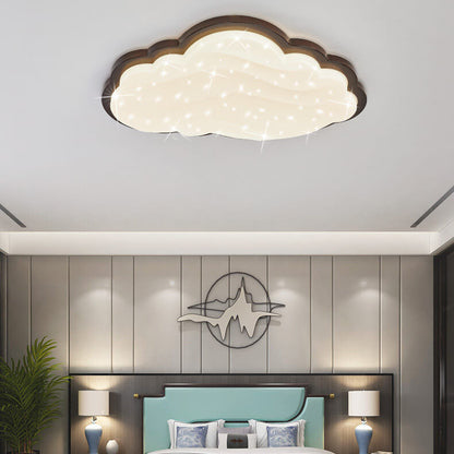 Modern Creative Pure White Cloud Star Wooden Acrylic LED Flush Mount Light