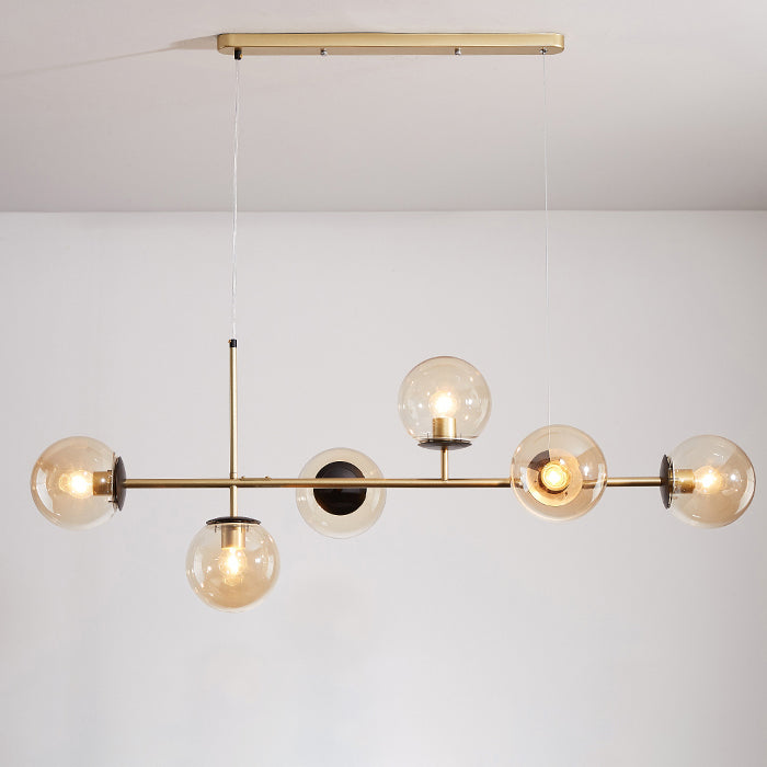 Contemporary Nordic Iron Glass Strip Ball 6-Light Island Light Chandeliers For Dining Room