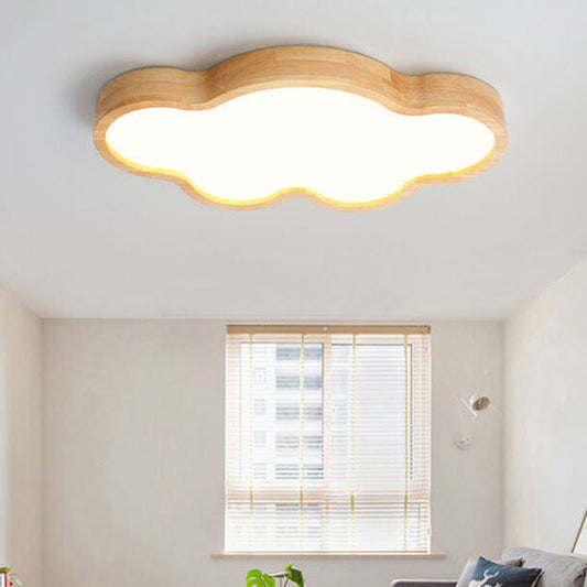 Scandinavian Modern Minimalist Clouds Stars Rubber Wood Acrylic LED Flush Mount Ceiling Light