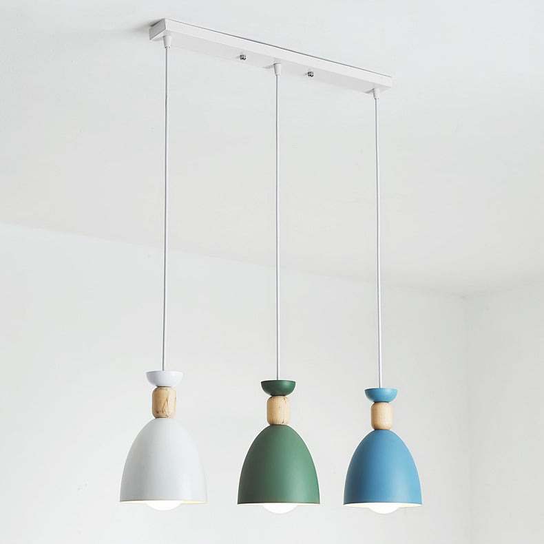 Modern Minimalist Round Cone Iron Wood 1/3 Light Island Light Chandelier For Dining Room