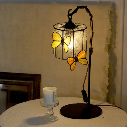 Traditional Vintage Butterfly Prismatic Metal Glass 1-Light Table Lamp For Bedroom