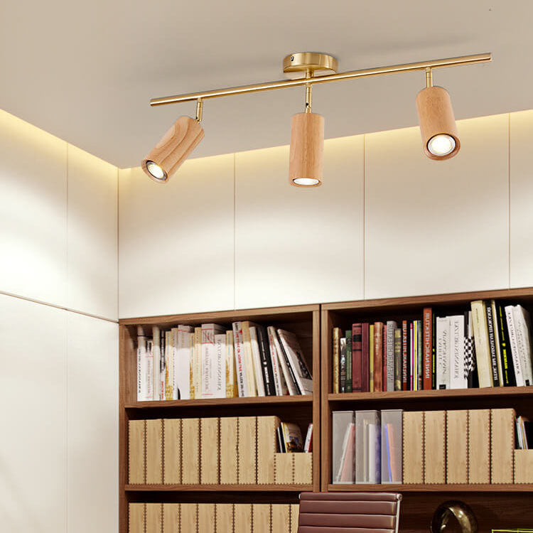 Nordic Minimalist Walnut Wood Spotlight Linear Track 1/2/3/4 Light LED Semi-Flush Mount Ceiling Light