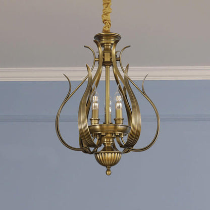 Contemporary Vintage Branch Leaf Cage Full Copper 3-Light Pendant Light For Living Room