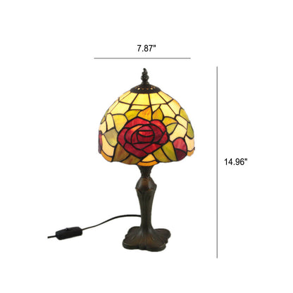 European Vintage Tiffany Rose Glass Alloy 1-Light Table Lamp