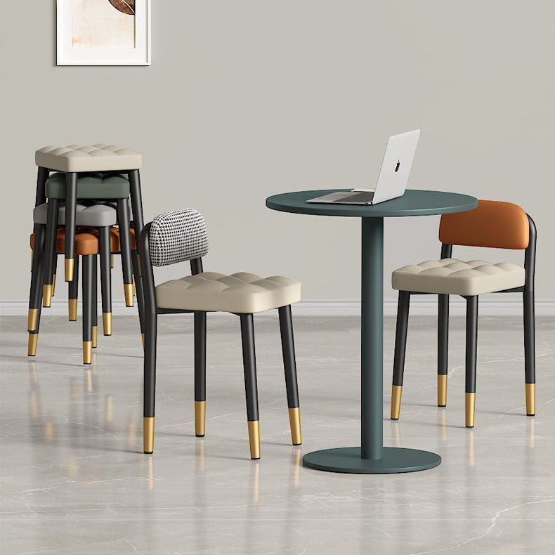 Modern Simplicity Square Fabric Faux Leather Upholstered Vanity Stool Low Back For Bedroom