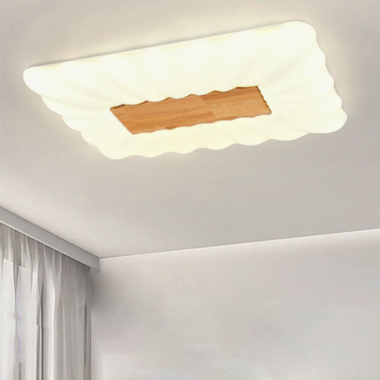 Modern Cream Rectangular Rubberwood Iron Acrylic LED Flush Mount Ceiling Light