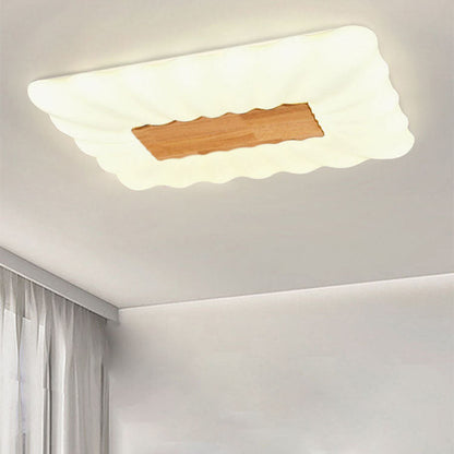 Modern Cream Rectangular Rubberwood Iron Acrylic LED Flush Mount Ceiling Light