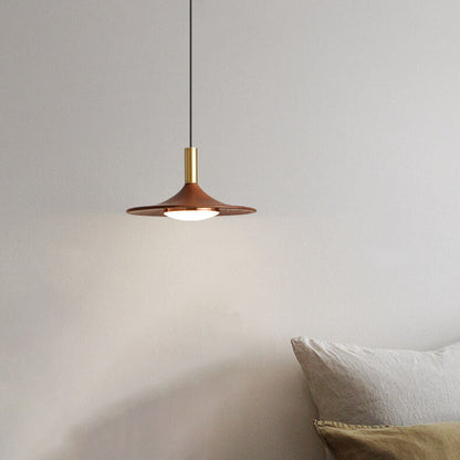 Japanese Walnut Flying Saucer Design Acrylic LED Pendant Light
