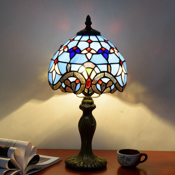 European Tiffany Blue Baroque Stained Glass 1-Light Table Lamp