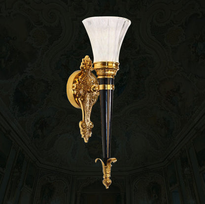 Traditional European Full Copper Frame Horn Shade 1-Light Wall Sconce Lamp For Bedroom