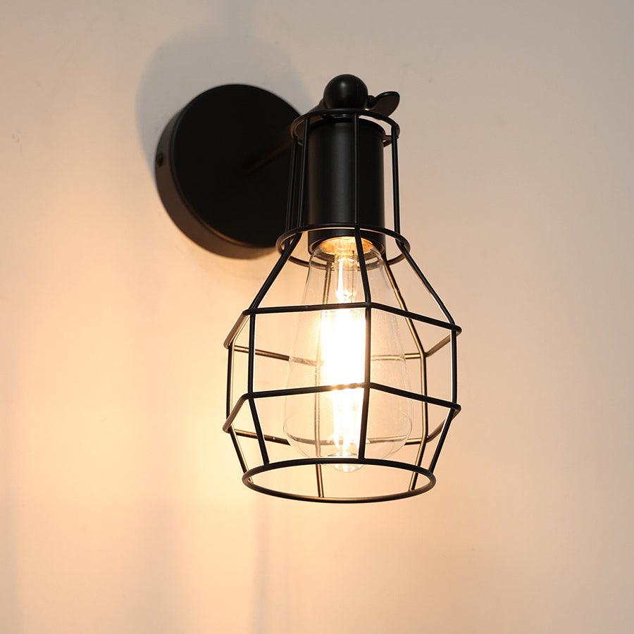 Traditional Vintage Cage Iron 1-Light Wall Sconce Lamp For Living Room