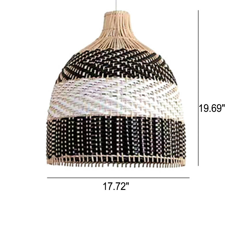 Modern Rattan Bamboo Black and White Dome 3-Light Chandelier