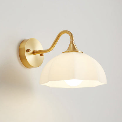 Modern Minimalist Cream Flower Pod All Copper Glass 1-Light Wall Sconce Lamp For Bedroom