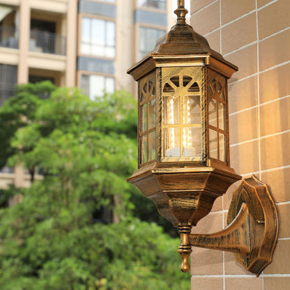 Traditional European Aluminum Alloy Castle Design Glass 1-Light Waterproof Wall Sconce Lamp For Outdoor Patio