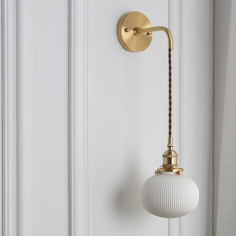 Japanese Retro Minimalist Cylinder Oval Brass Lucite 1-Light Wall Sconce Lamp