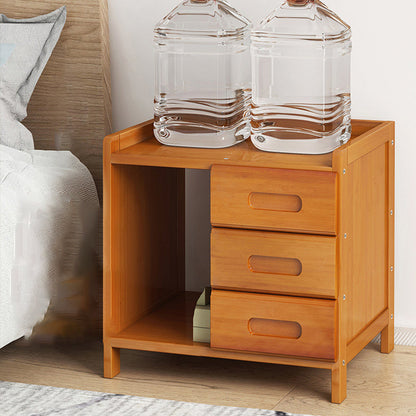 Modern Minimalist Rectangular Desktop Bamboo Nightstand 1/2-Drawer For Bedroom