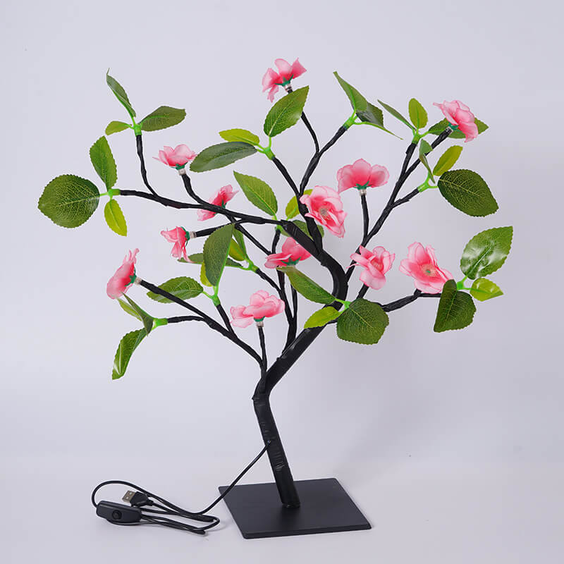 Simulation Peach Blossom Tree Green LED Tree Decoration Table Lamp