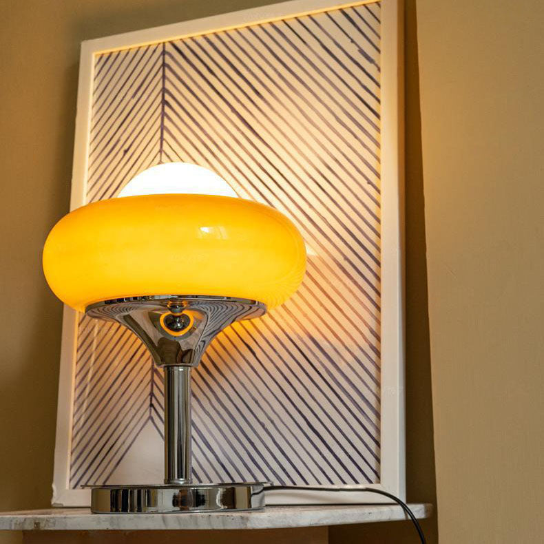Contemporary Simplicity Silver Finish Frame Custard Tart Glass Shade 1-Light Table Lamp For Study