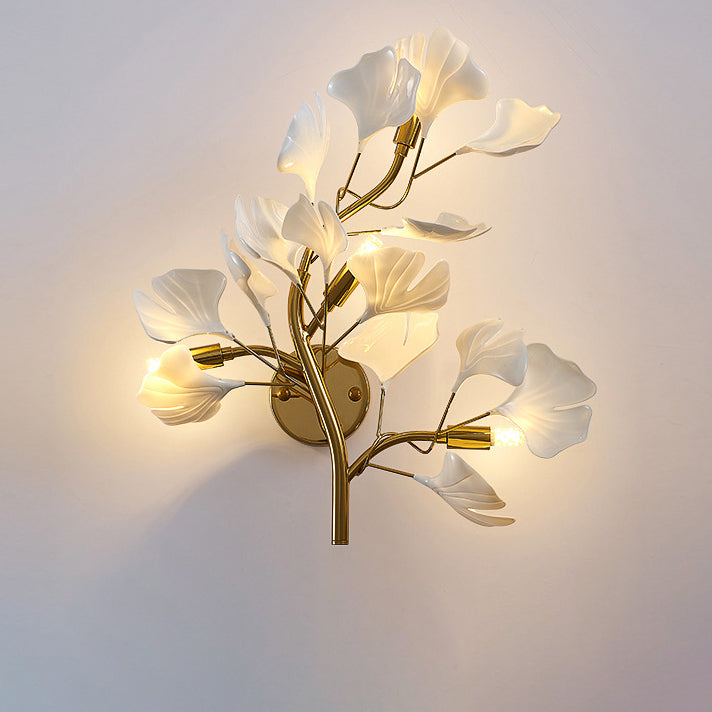 Modern Minimalist Ginkgo Leaf Iron Acrylic 4-Light Wall Sconce Lamp For Living Room