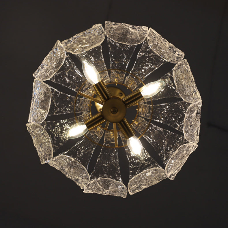 Traditional Vintage Round Floral Iron Glass 4-Light Pendant Light For Living Room