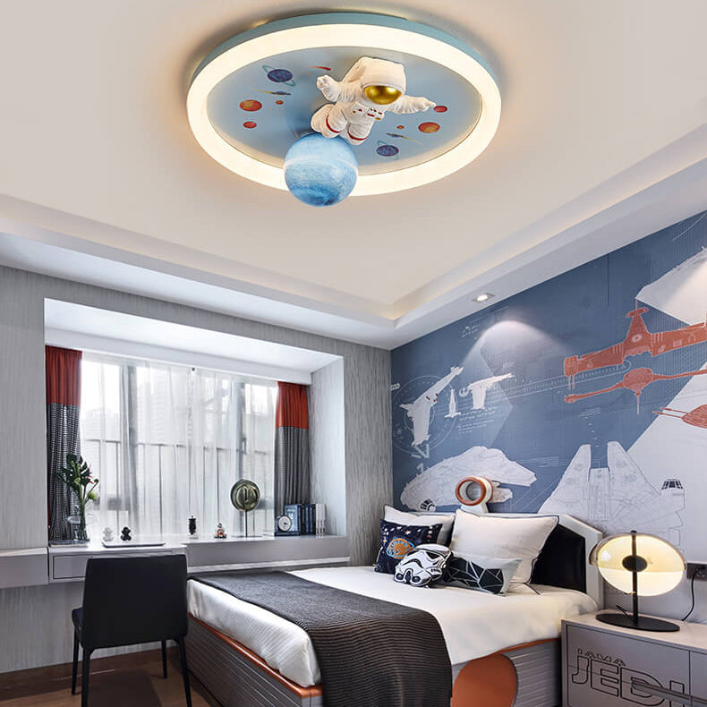 Cartoon Creative Space Astronaut Resin LED Flush Mount Ceiling Light