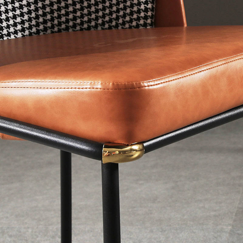 Traditional Vintage Square Faux Leather Metal Dining Chair Four Legs Backrest For Dining Room