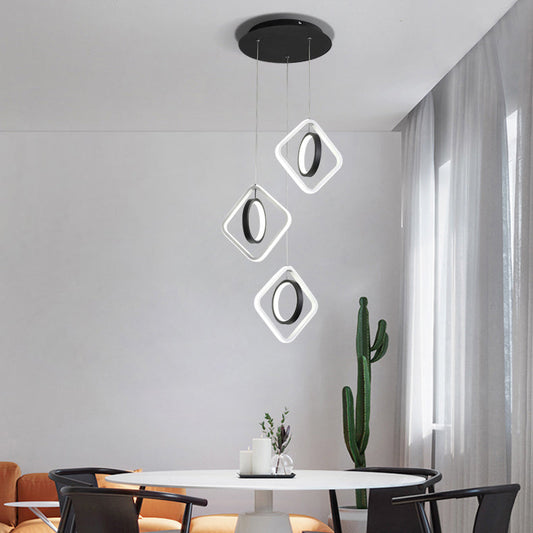 ثريا LED معاصرة من الألومنيوم والحديد بتصميم دائري ماسي إسكندنافي لغرفة المعيشة 