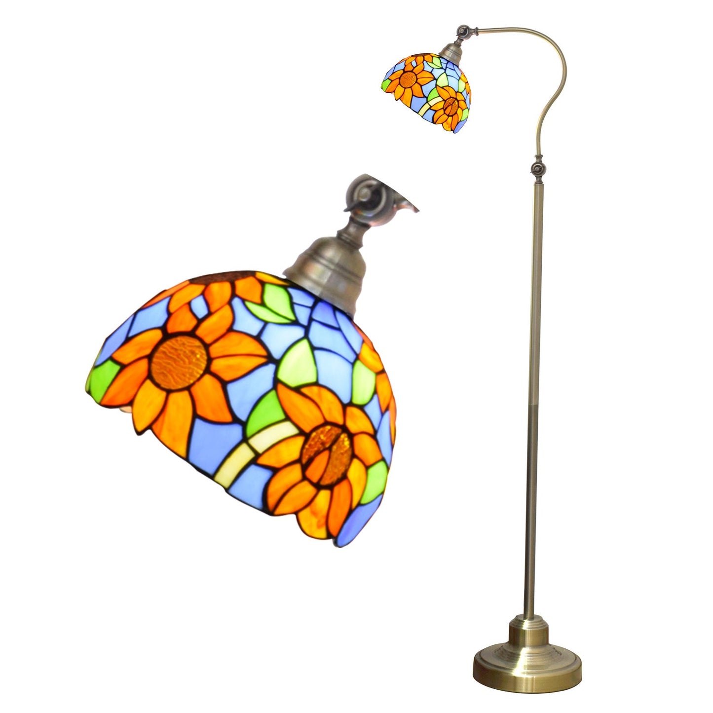 Traditional Tiffany Iron Glss Dome Round Gerbera 1-Light Standing Floor Lamp For Bedside
