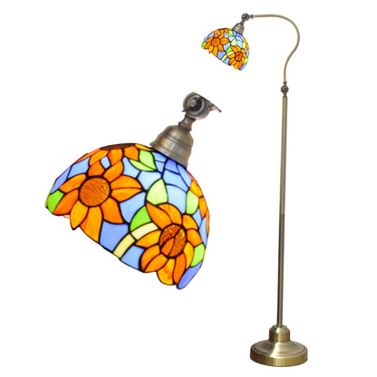 Traditional Tiffany Iron Glss Dome Round Gerbera 1-Light Standing Floor Lamp For Bedside
