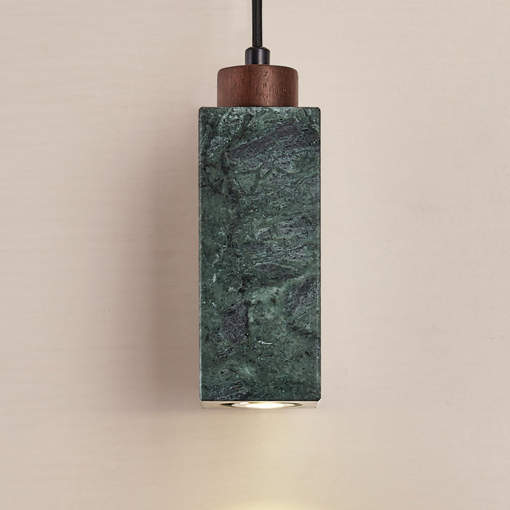 Modern Minimalist Rectangular Solid Wood Marble 1-Light Pendant Light For Bedroom