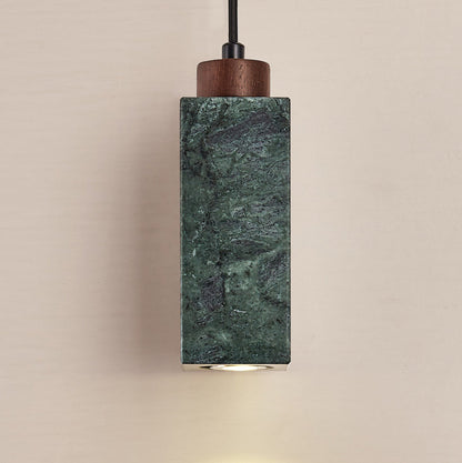 Modern Minimalist Rectangular Solid Wood Marble 1-Light Pendant Light For Bedroom