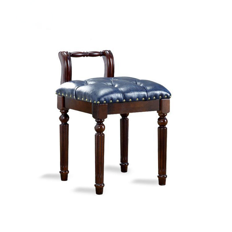 Traditional European Square Tufted Microfiber Leather Upholstered Vanity Stool Low Back For Bedroom