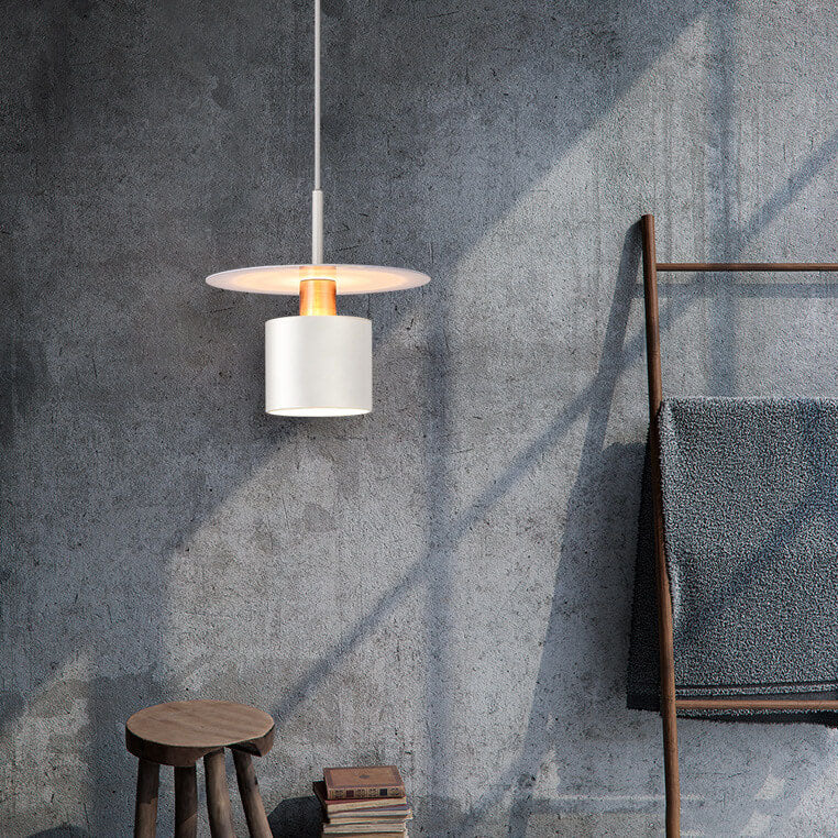 Modern Mid-century Iron Round Piece Cylinder Shade 1-Light Pendant Light For Bedroom