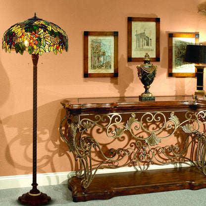 Traditional Tiffany Stained Glass Grape Decor Dome 3-Light Standing Floor Lamp For Study